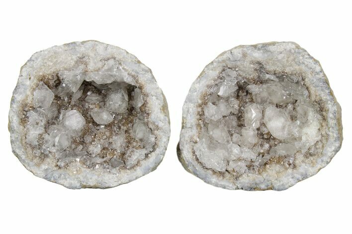 Keokuk Geode with Calcite Crystals (Pair) - Missouri #349534